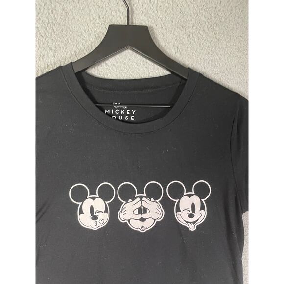 Disney Mickey Mouse Women’s Black T-Shirt Size L Graphic Tee Three Faces - Picture 5 of 6